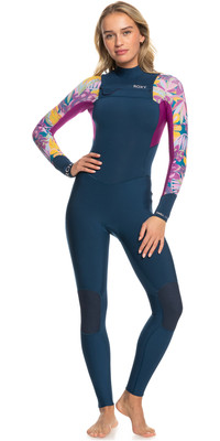 2023 Roxy Mujer Swell Series 5/4/3mm Chest Zip Neopreno ERJW103128 - Anthracite Hot Tropics Swim